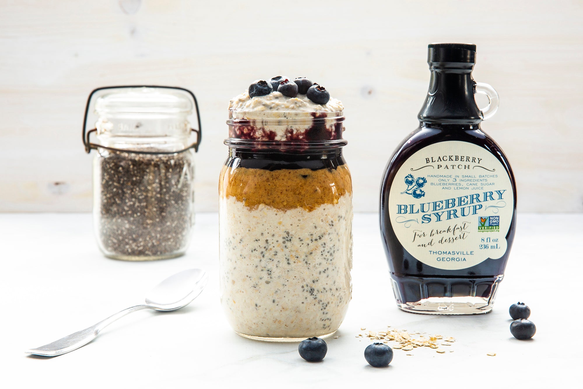 Recipe photo of Blueberry Overnight Oats using Blackberry Patch Premium Blueberry Syrup