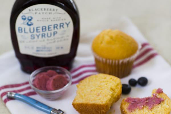 Recipe photo of Blueberry Butter on Cornbread Muffins using Blackberry Patch Classic Blueberry Syrup