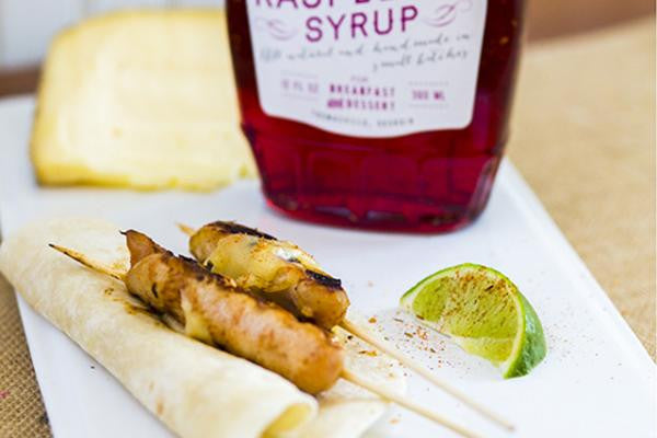 Recipe photo of Raspberry Chipotle Chicken Skewers using Blackberry Patch Classic Raspberry Syrup
